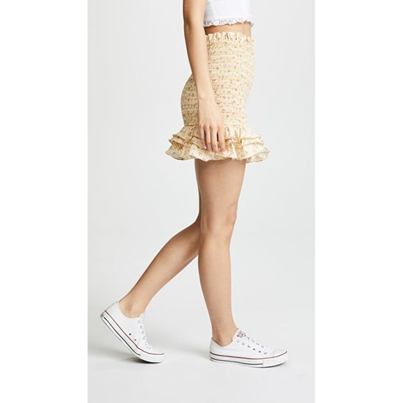 NWT Petersyn Barrett Skirt Linen Ruffles Smocked Size Large Solid Not Fl… - Picture 2 of 10